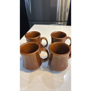 Set of 4 Crestware Brown Stoneware Diner Coffee Mugs